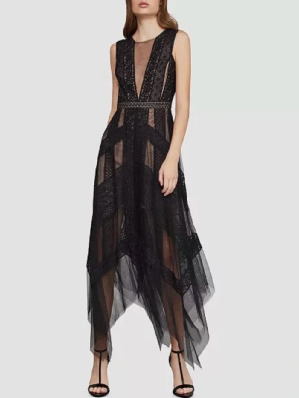 BCBGMAXAZRIA Handkerchief Andi Black Lace Trim Tulle Evening Dress - NWT Size 6 - Picture 5 of 9